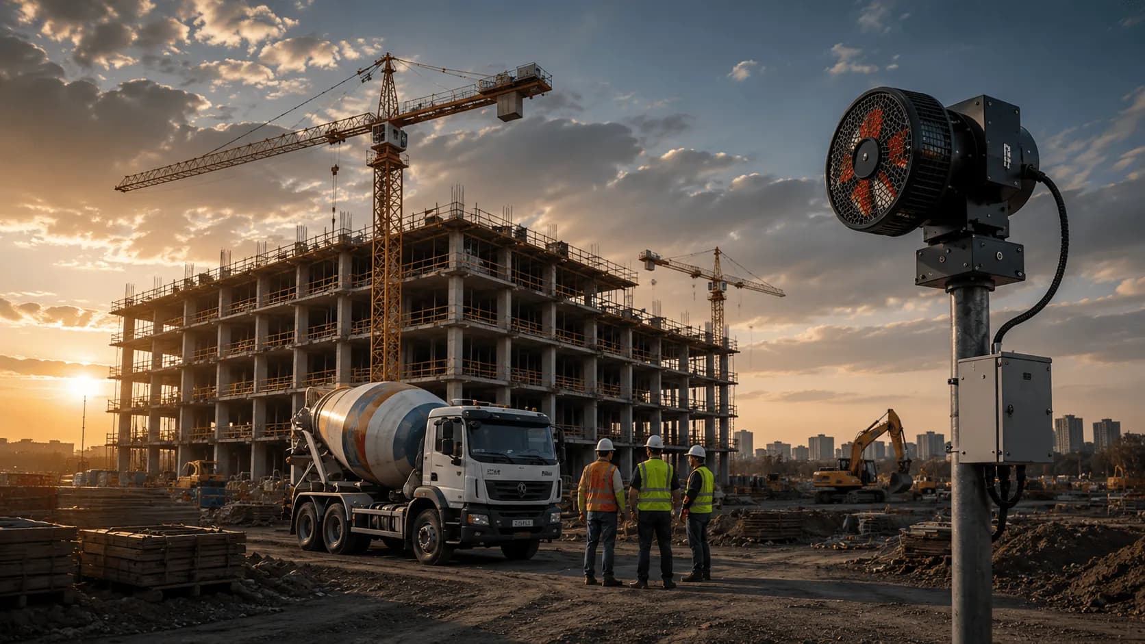 Sirenco warning siren installed at a construction and infrastructure site