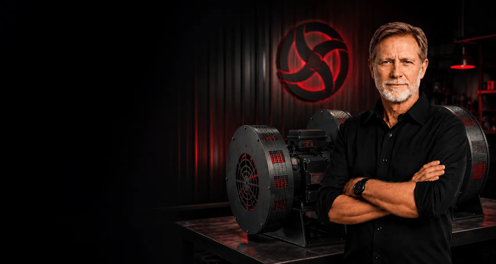Sirenco founder with industrial warning sirens