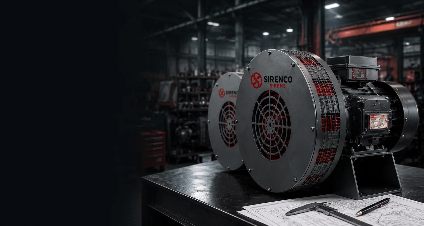 Sirenco mechanical warning sirens in a workshop ready for product selection