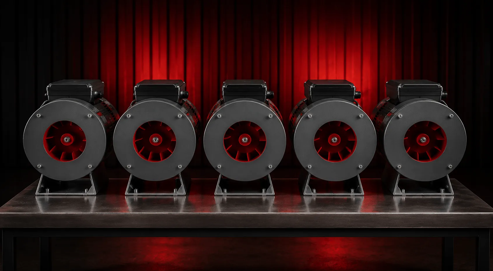 Front view of five Sirenco 3S sirens in a workshop lineup