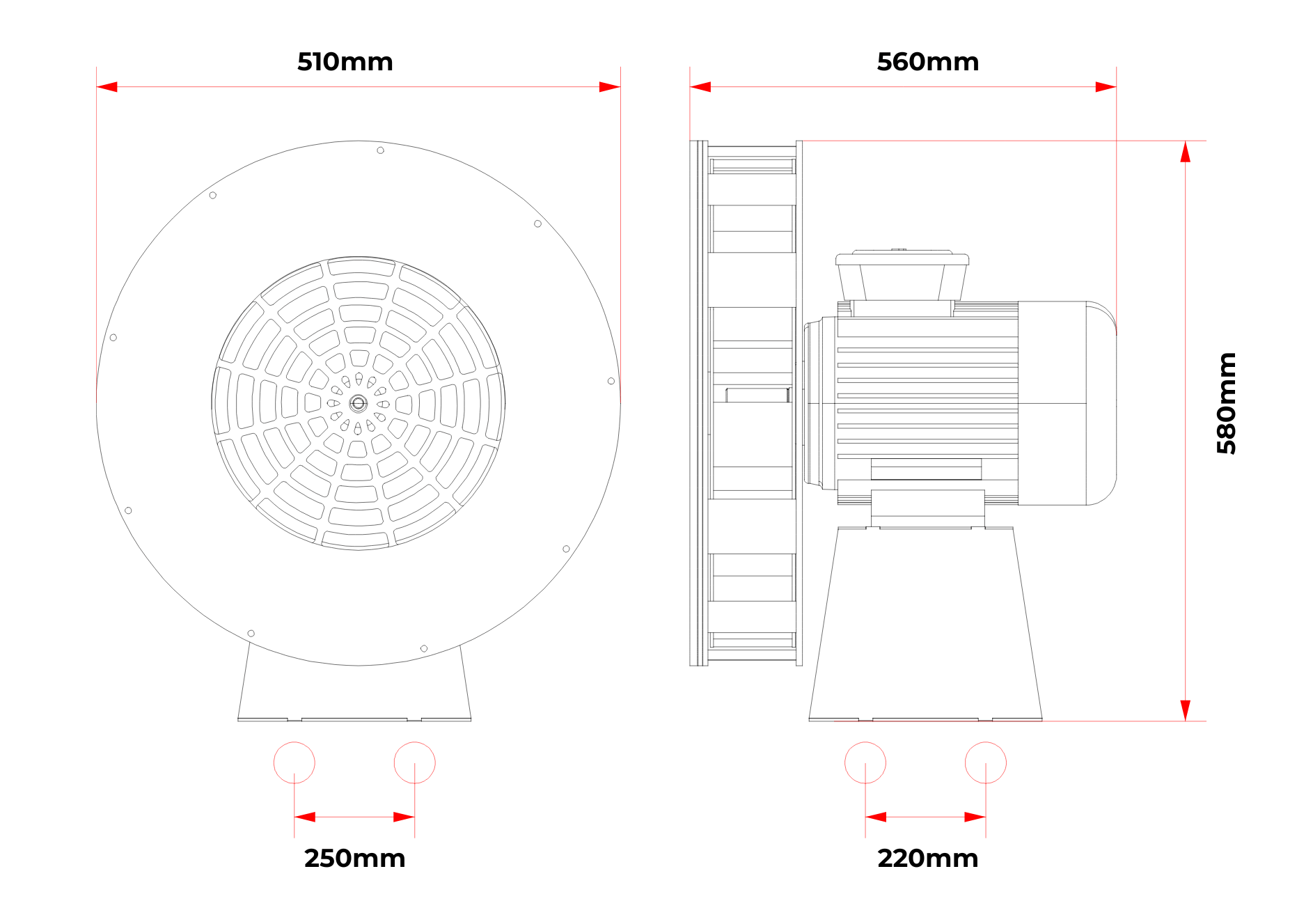 10S Siren 415V front and side technical drawing